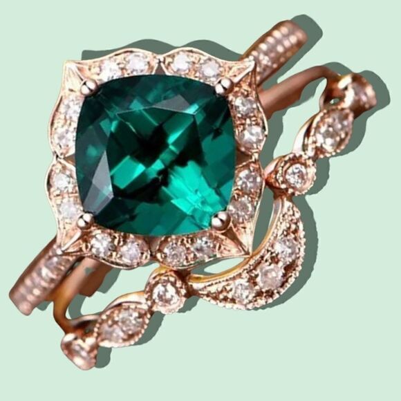 EMERALD DIAMOND WEDDING SET 6,7,8 - Picture 3 of 5